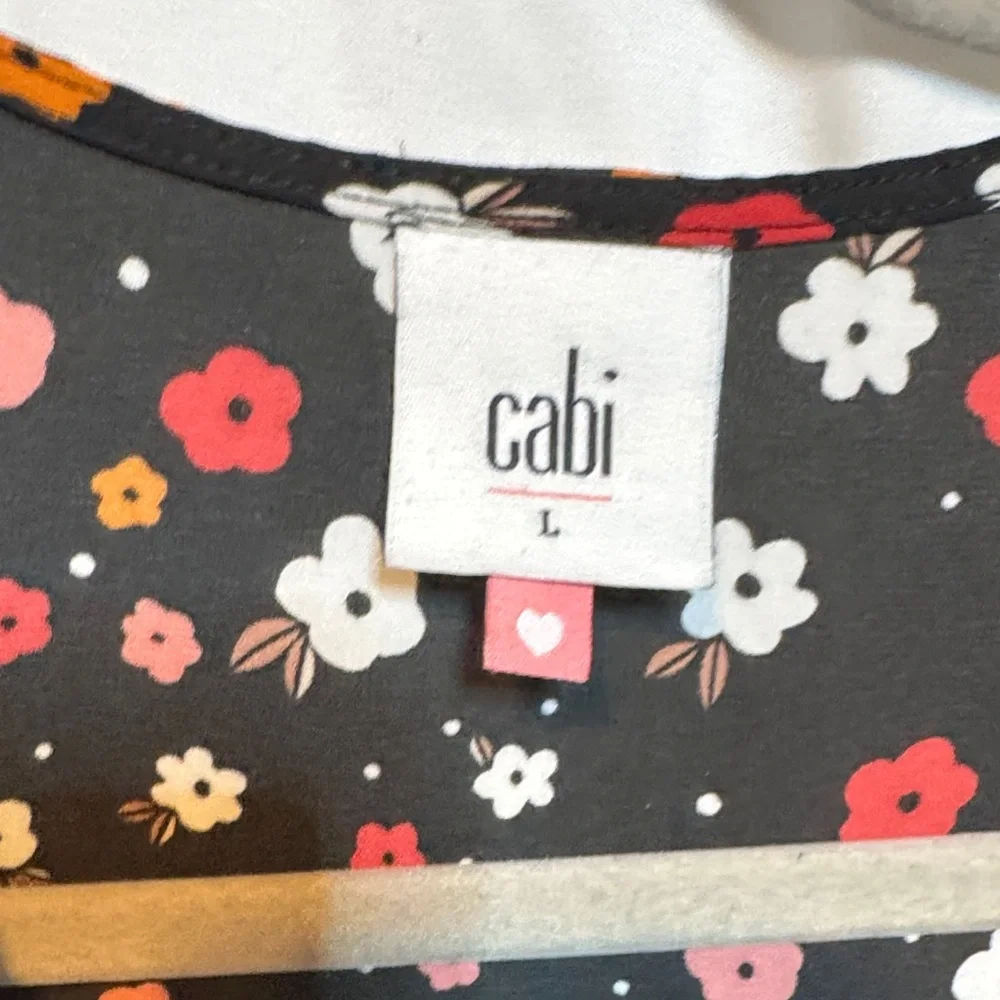 CAbi Black Floral Blouse with Striped Cuffs - Picture 2 of 6